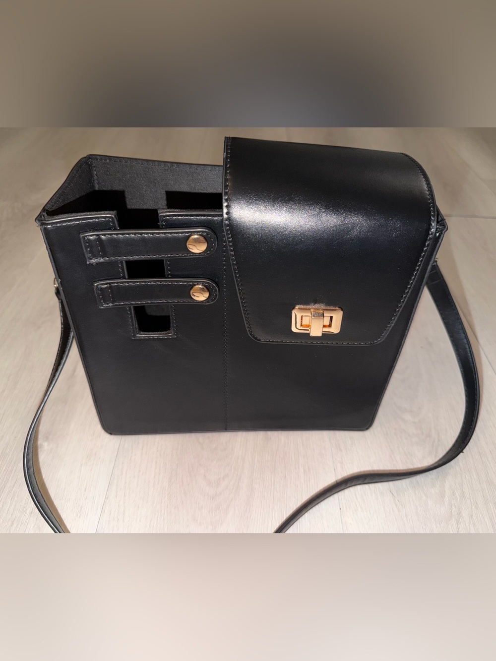 Black Structured Crossbody Bag with Cup Holder - Picture 13 of 14